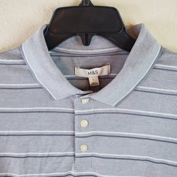 M&S COLLECTION Mens Grey Modal Rich Striped Polo Shirt - Picture 2 of 7